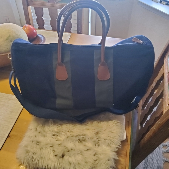 NWOT Ralph Lauren Navy & Forest Green Canvas Travel Duffle with Leather Handles - Picture 9 of 16